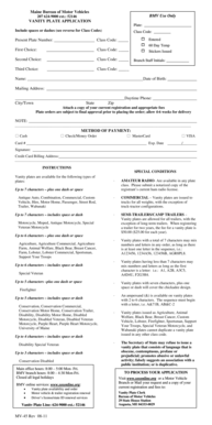 Maine Vanity Plate Application