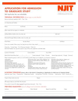 NJIT Graduate Study Application Form