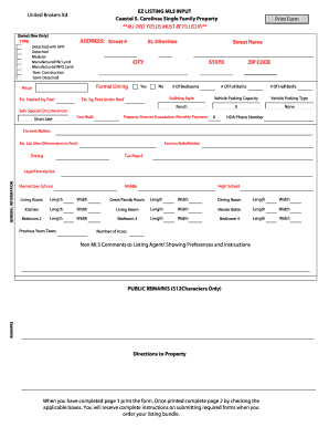 Coastal South Carolina Single Family Property Listing Form