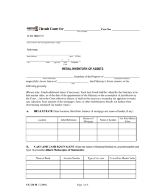 Guardianship Initial Inventory of Assets Form