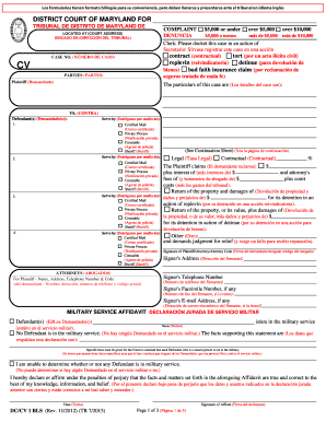 Maryland District Court Complaint Form