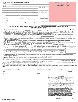 Landlord's Complaint for Repossession of Rented Property
