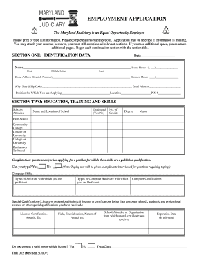 Maryland Judiciary Employment Application