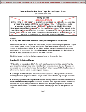 Maryland Pro Bono Legal Service Report Form