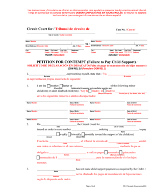 Solicitud de Declaración en Desacato (Falta de Pago de Manutención de Hijos Menores)