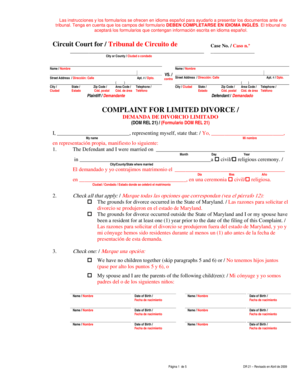 Formulario de Demanda de Divorcio Limitado