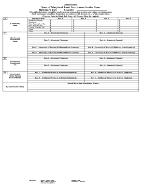 Maryland Land Instrument Intake Sheet Addendum