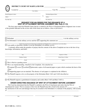 Maryland Writ of Attachment Before Judgment