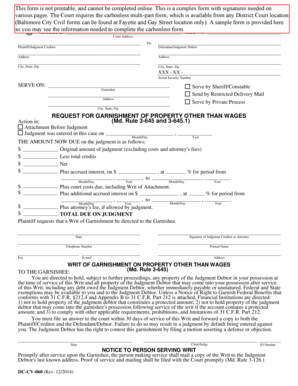 Maryland Request for Garnishment of Property