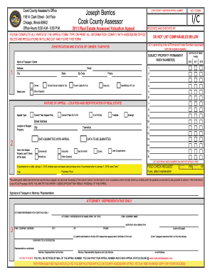 Cook County Real Estate Assessed Valuation Appeal Form