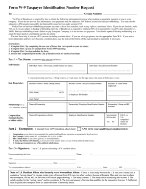 Form W-9 Taxpayer Identification Number Request