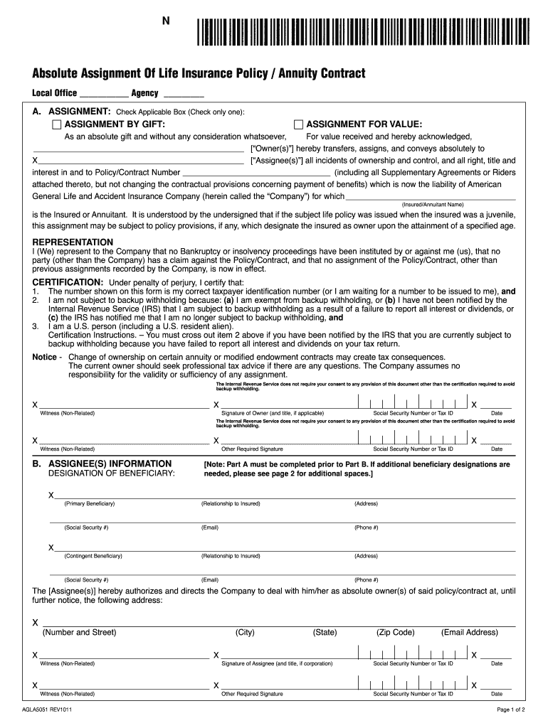 absolute assignment of life insurance policy form