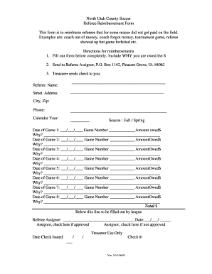 North Utah County Soccer Referee Reimbursement Form This form ...