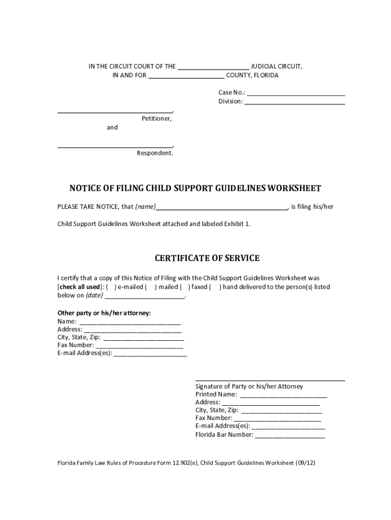 Florida Child Support Worksheet Excel - Fill Online, Printable, Fillable,  Blank | pdfFiller