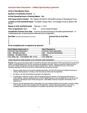 american heart association affiliate sponsorship agreement form