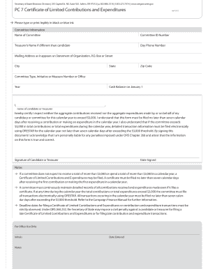 Oregon PC 7 Certificate of Limited Contributions and Expenditures
