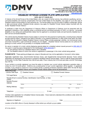 Disabled Veteran License Plate Application