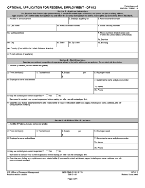 Optional Application for Federal Employment - OF 612