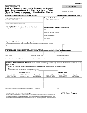 Michigan Property Tax Notice Form 629