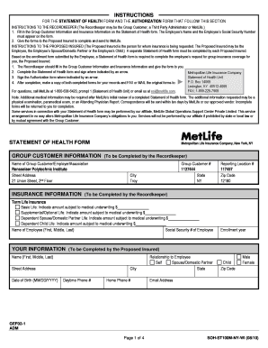 MetLife Statement of Health Form