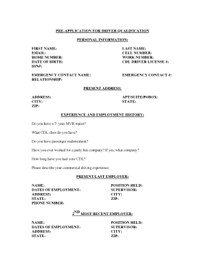 Driver Qualification Pre-Application Form