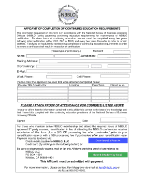 Affidavit of continuing education completion form