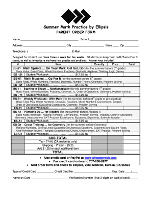 Summer Math Practice Order Form