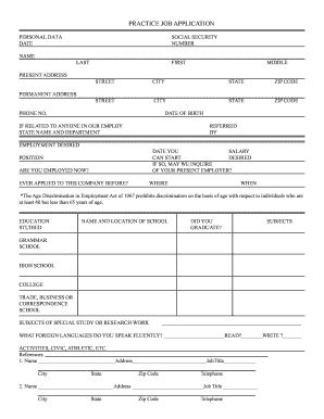 Application form for job - practice job application