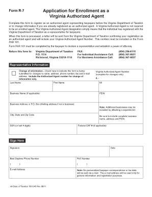 form r 7 application for enrollment as a virginia authorized agent