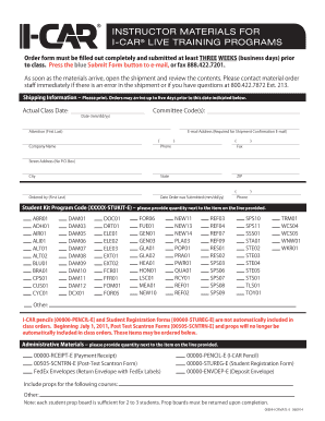 I-CAR Live Training Program Order Form
