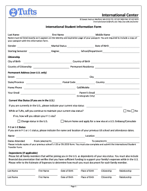 International Student Information Form - Tufts University - ase tufts