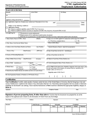 USCIS Form I-765 Application for Employment Authorization