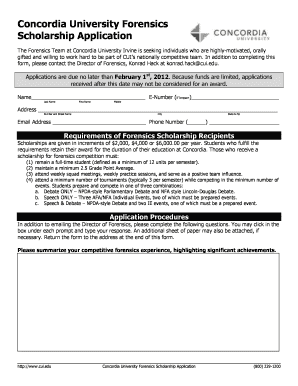Concordia University Forensics Scholarship Application - cui