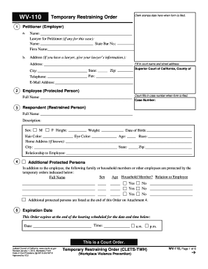 restraining order form 2012