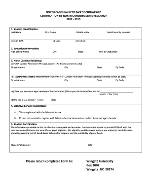 North Carolina Need Based Scholarship Residency Certification