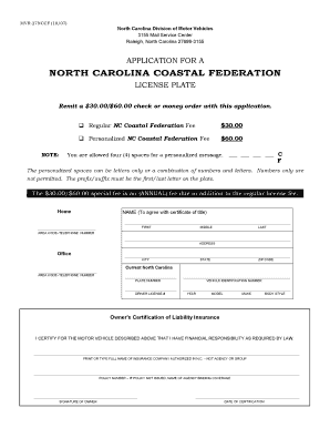 North Carolina Coastal Federation License Plate Application