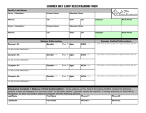 Summer Day Camp Registration Form