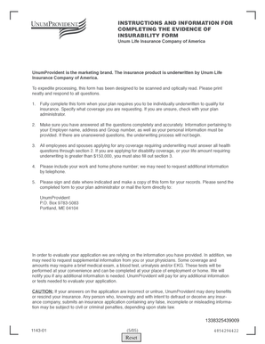 Evidence of Insurability Form