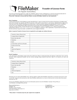 FileMaker License Transfer Form