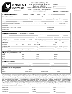 Vend Lease Company Credit Application