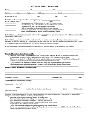 Notice of Intent to Vacate