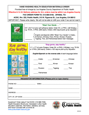 Hand Washing Health Education Materials Order Form