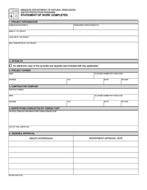 statement of work completed form for missouri department of natural resources