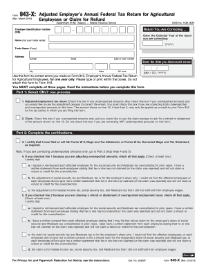 Form 943-X: Adjusted Employer’s Annual Federal Tax Return for Agricultural Employees
