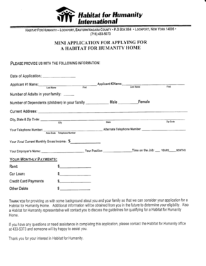 Habitat for Humanity Home Application Form