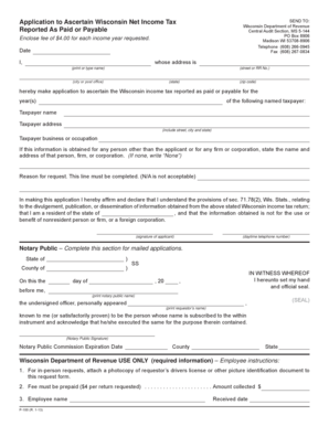 Wisconsin Net Income Tax Application