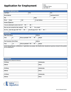 Employment Application Form DLR-510