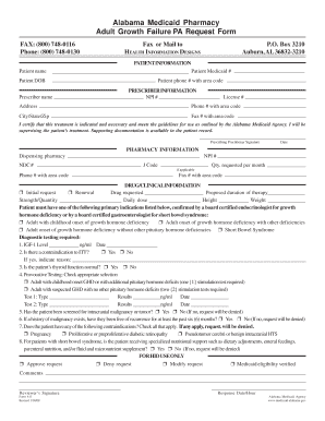 Alabama Medicaid Pharmacy Adult Growth Failure PA Request Form