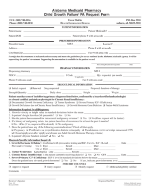 Alabama Medicaid Pharmacy Child Growth Failure PA Request Form