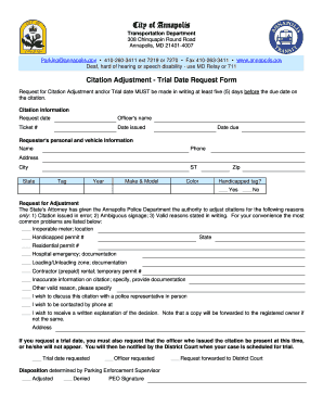 Citation Adjustment Trial Date Request Form